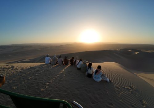 Enjoy a private Huacachina Sunset Tour from Lima with winery and Pisco tasting, dune buggy, sandboarding, Oasis visit, sunset experience, photos, videos and private round-trip transportation.
